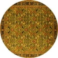 thumbnail image 1 of Ahgly Company Machine Washable Indoor Round Oriental Yellow Traditional Area Rugs, 4' Round, 1 of 4