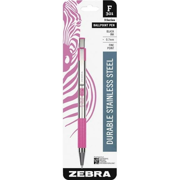 Zebra Pen 0.7 mm F-301 Lightweight Stainless Steel Ballpoint Pens - Black