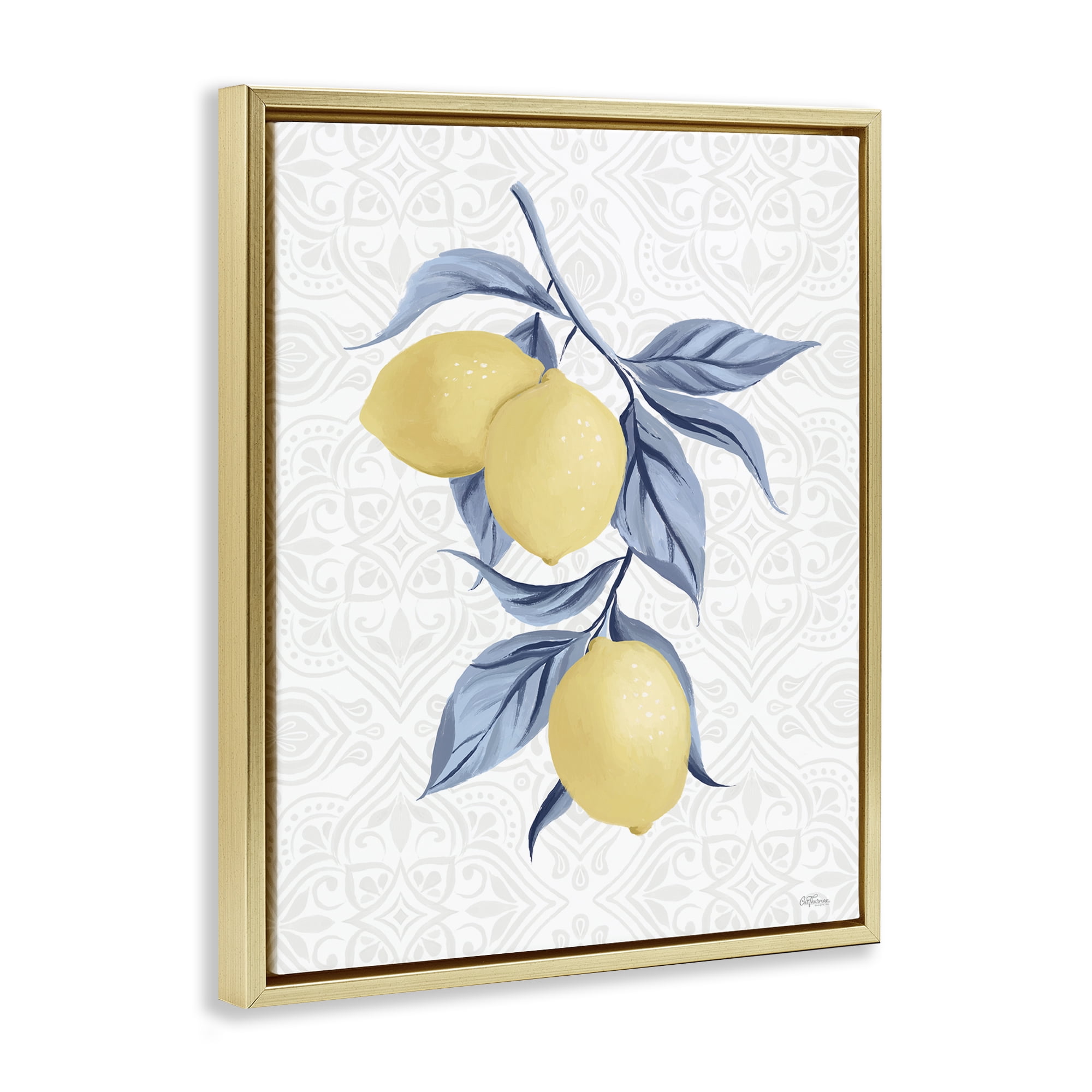 Stupell Industries Geometric Mosaic Lemons Food & Beverage Painting Gold Floater Framed Canvas Art Print Wall Art, 25 x 31