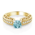 thumbnail image 2 of Gem Stone King 1.79 Ct Round Blue Zircon 18K Two-Tone Plated Sterling Silver Ring (Size 7), 2 of 4