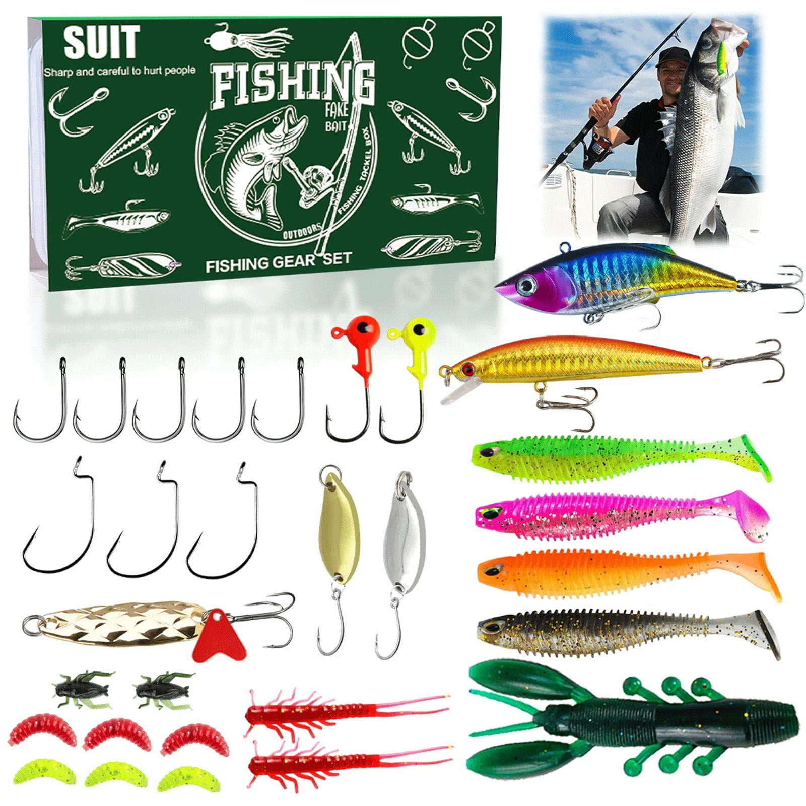 Fishing Lures Soft Plastic, Fishing Soft Plastic Lures, 30 Piece Fishing Lures Kit with Fishing Hooks Freshwater, Soft Plastic Baits and Jig Heads for Fishing, Complete Fishing