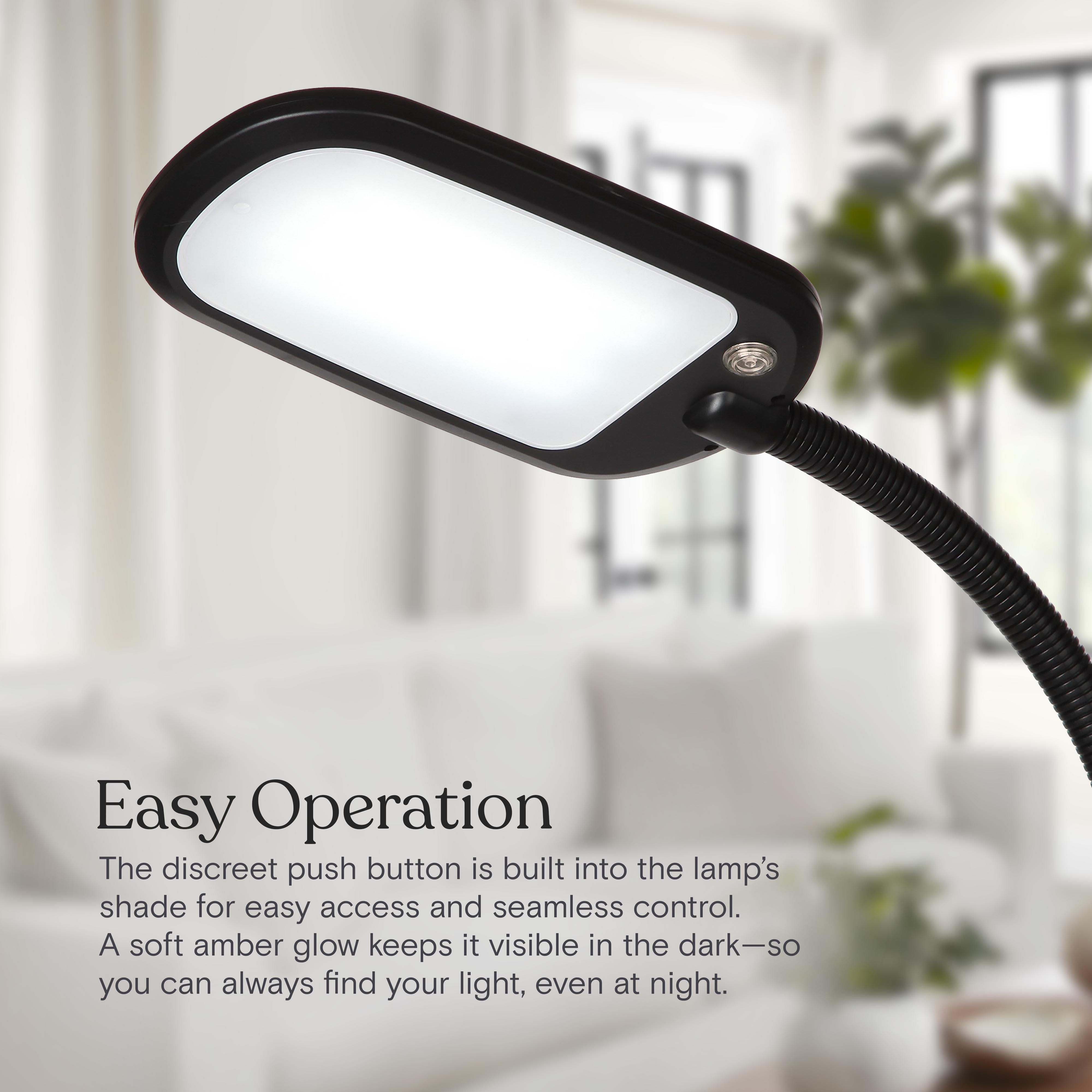Brightech Litespan Slim - Super Bright LED Lamp for Reading & Crafts - Dimmable Lash Light with 3 Light Colors Incl. Natural Daylight - Adjustable Gooseneck Pole Lamp for Offices - Black