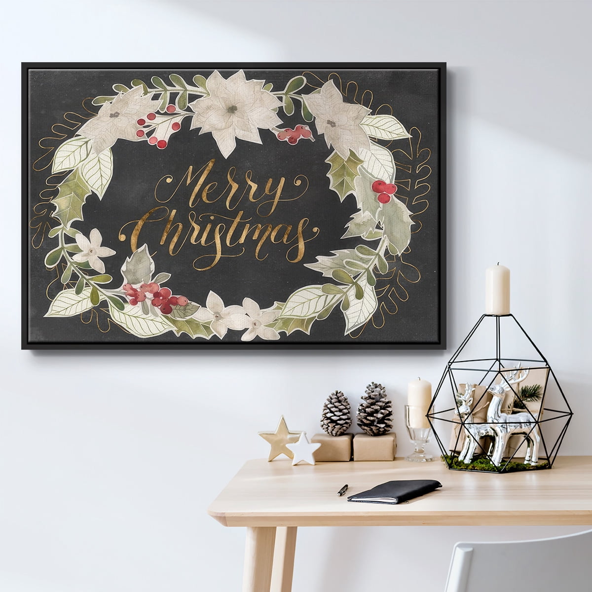 Gilded Christmas Collection A - Framed Gallery Wrapped Holiday Canvas - 27 x 41 - Black Frame
