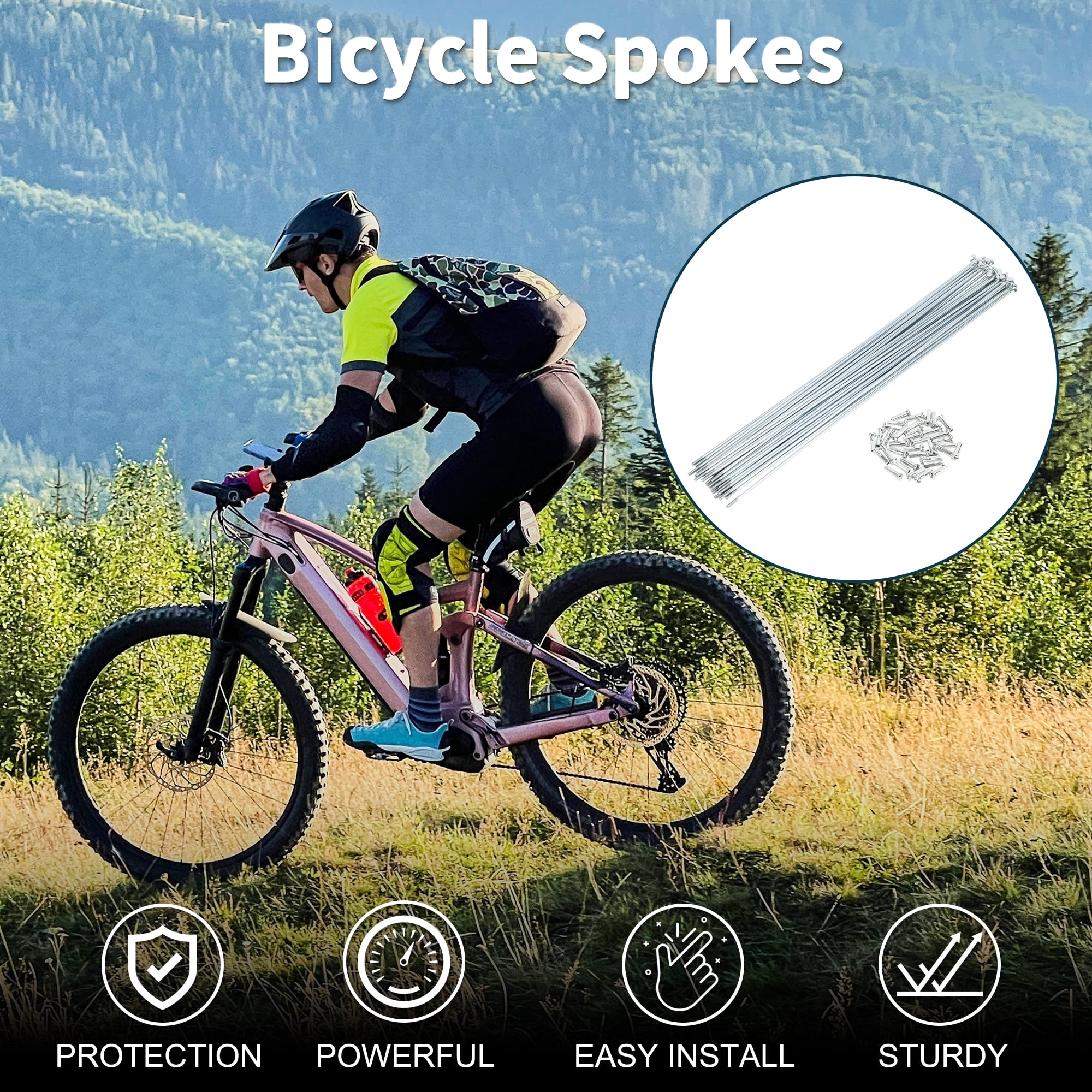 Unique Bargains 36Pcs 14G Carbon Steel Galvanized Bicycle Spokes with Nipple Silver 10.12"