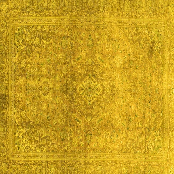 Ahgly Company Indoor Square Oriental Yellow Traditional Area Rugs, 5' Square