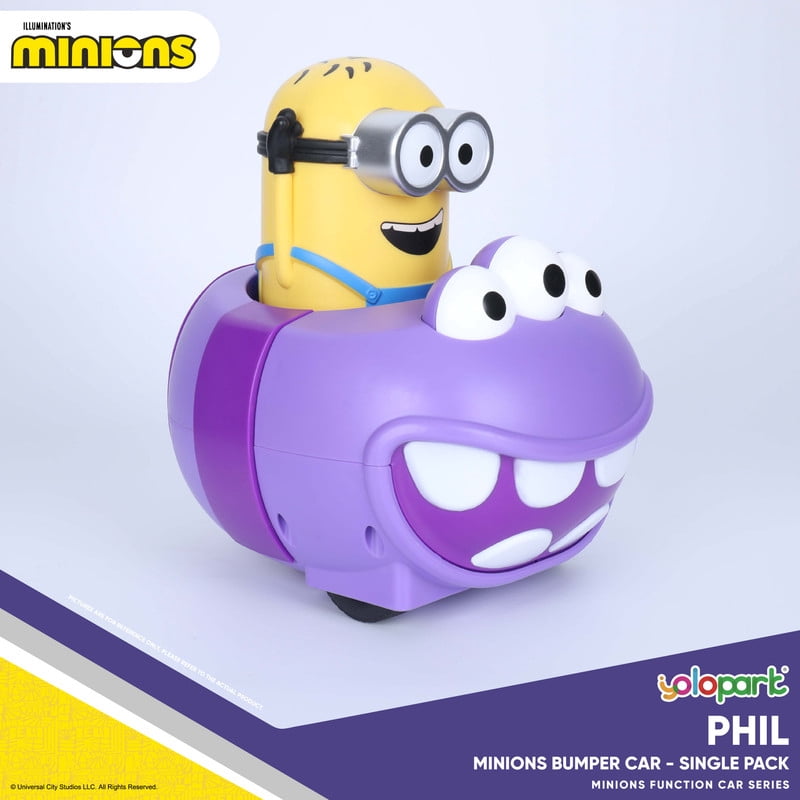 YOLOPARK Minions Remote Control Car,Despicable Me RC Phil Bumper Cars with Light & Sound Effect,360° Rotating Minion Figure Bump and Eject Toys,Christmas Birthday Gifts for Ages 3+ Year Old