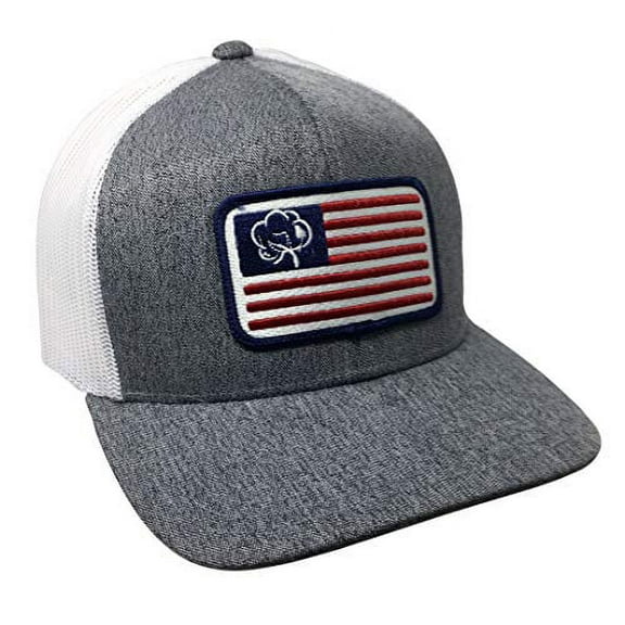 Heritage Pride American Cotton Boll Flag Trucker Mesh Snapback Hat- Gray Heather, White Mesh