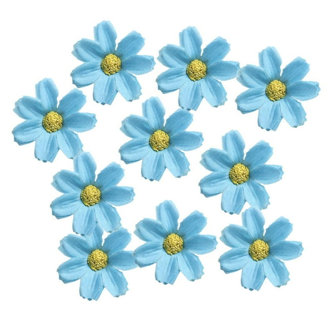50 Piezas Artificial Cabeza Cabeza Margarita 4 Cm Flores Cabeza para Decoración DIY Caja de Scrapbooking Arte azul