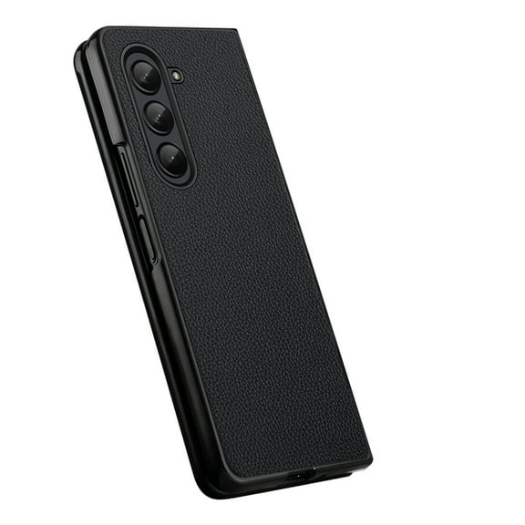 ELEHOLD Samsung Galaxy Z Fold5 2023 Leather Case Premium Genuine Leather Lychee Pattern Slim Lightweight Protective Case for Samsung Galaxy Z Fold5 5G,Black