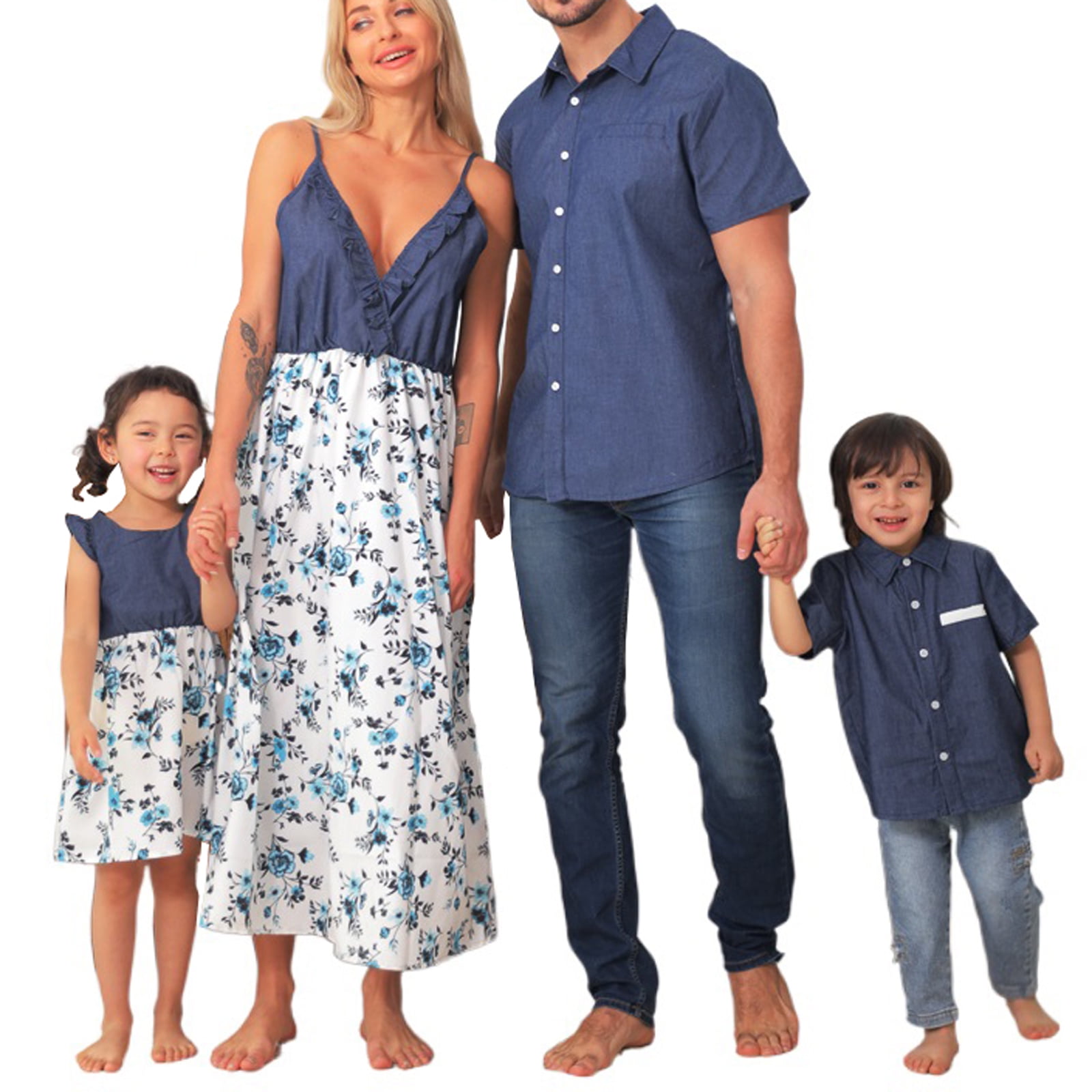 Mosaic 100% Cotton Solid Blue Family Matching Sets