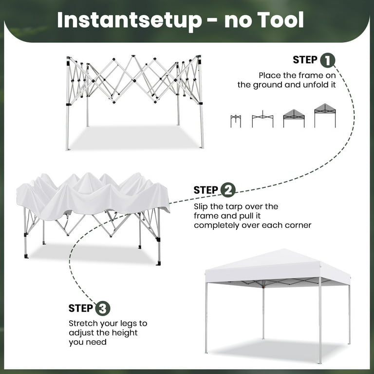 GVDV 10'x10' Easy Pop Up Canopy Tent, Straight Leg, UPF 50+ UV