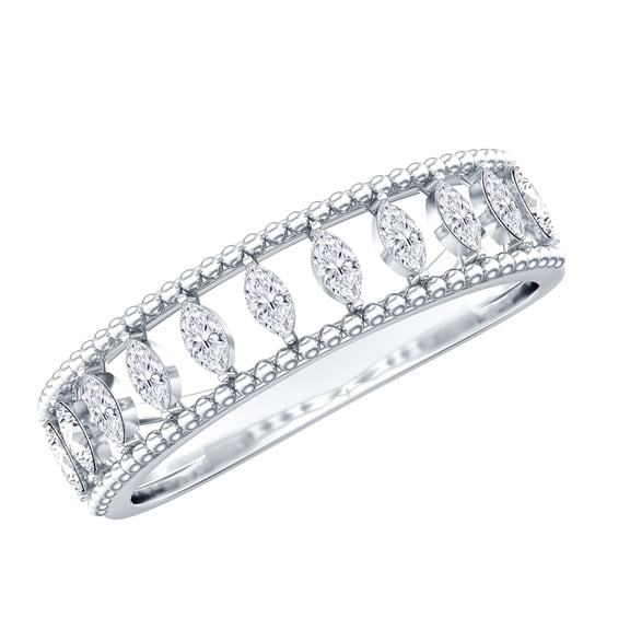 Rosec Jewels Moissanite Half Eternity Wedding Band for Women - Vintage Style Marquise Moissanite Ring - D-VS1 Quality, 925 Sterling Silver, US 4.00