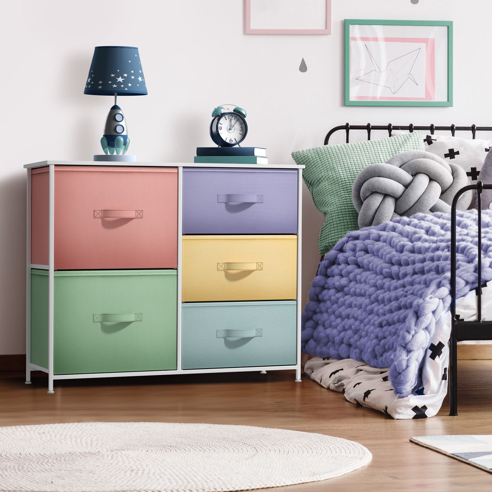 Sorbus 5 Drawer Dresser Storage Chest with Steel Frame, Wood Top, Fabric Bins,