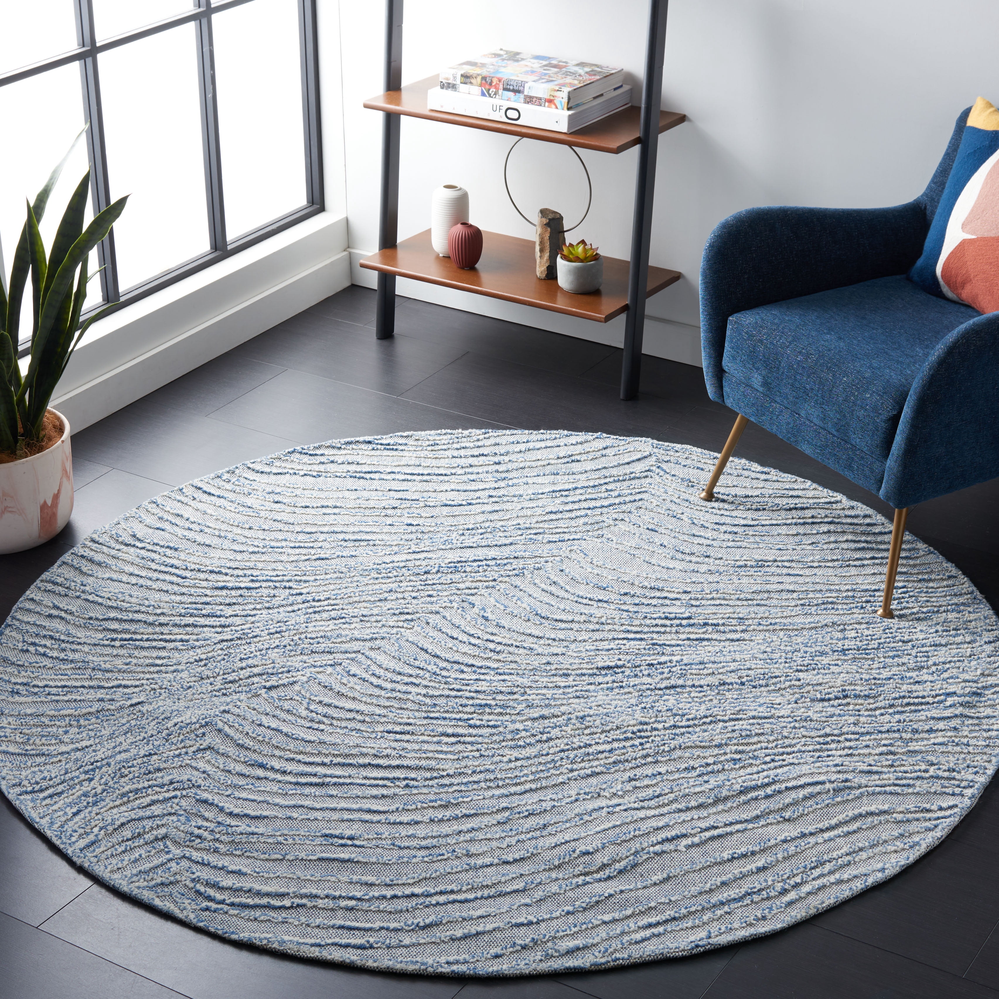 SAFAVIEH Trace Jimney Abstract Area Rug, Navy, 6' x 6' Round