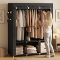 thumbnail image 4 of LEDREM Closet Organizer with Cover Fabric Storage, Large Wardrobe with 3 Hanging Rods & 4 Side Pockets, Easy Tool-Free Assembly, For Bedroom/Living Room, 4 of 8