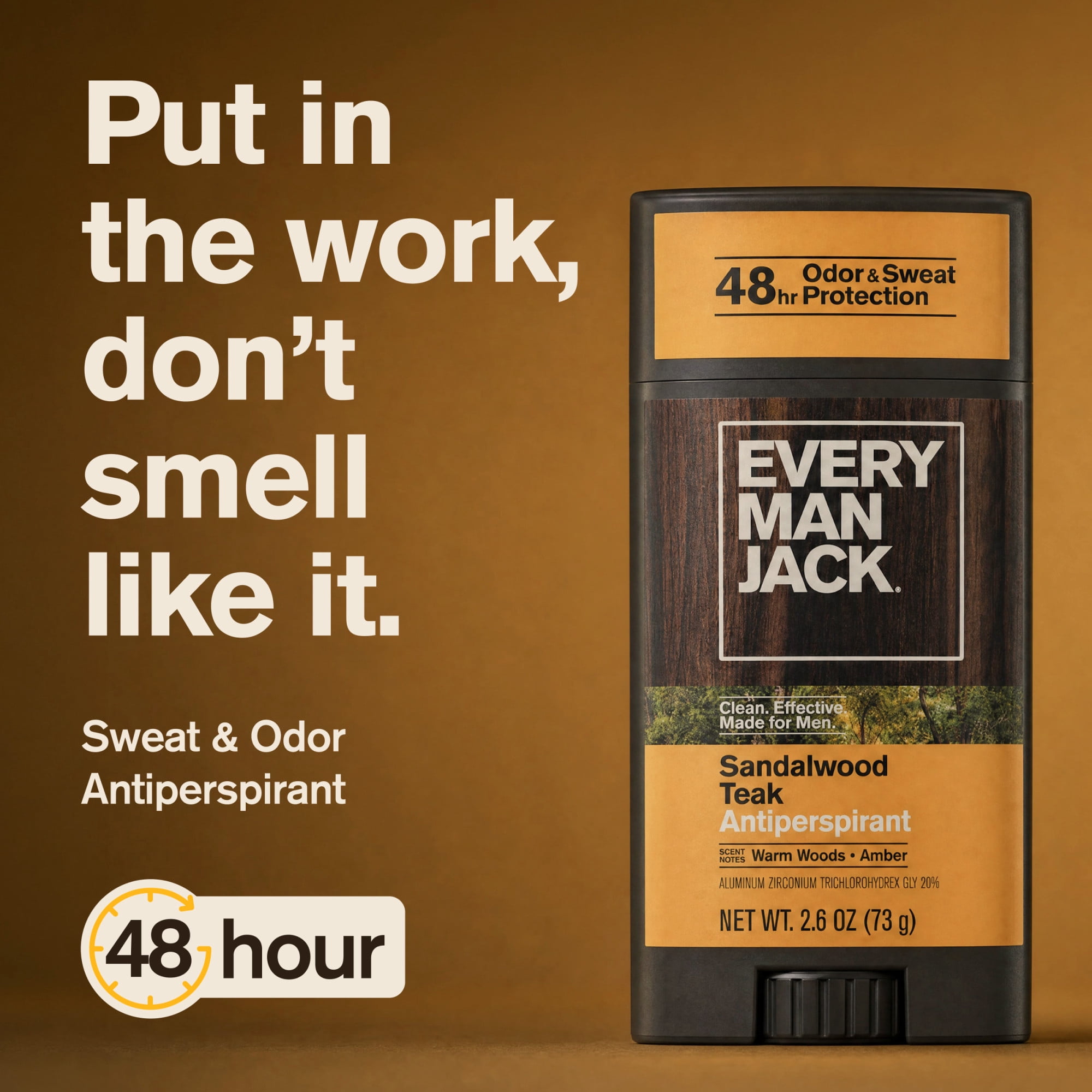 (2 pack) Every Man Jack Men’s Sandalwood Teak Antiperspirant Deodorant - Stay Fresh with Antiperspirant Men’s Deodorant - Odor Crushing, Long Lasting, Plant-Based, and No Harsh Chemicals - 2.6 oz