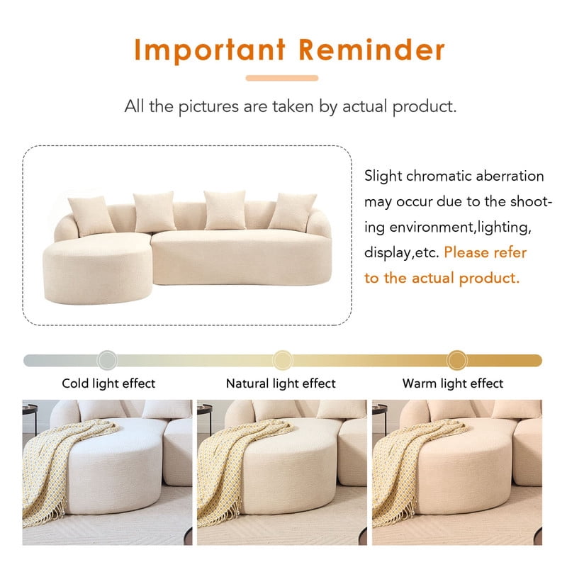 Curved Sectional Sofa with Chaise, 99'' Modern Luxury Chenille Cloud Couch for Living Room, Oversized 3-Seater Sofa Couch for Living Room, No Assembly