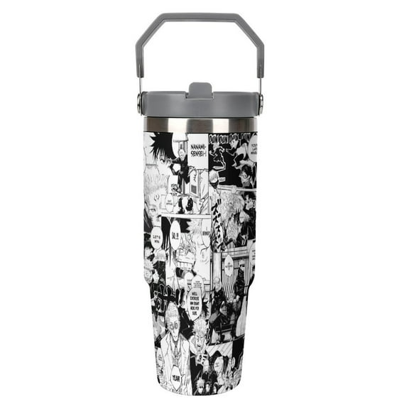 Jujutsu Kaisen Tumbler with Lid Straw Top Handle 30oz Leakproof Vacuum Insulated Stainless Steel Water Bottle