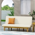 thumbnail image 3 of Convertible Acacia Wood Patio Daybed, Beige Outdoor Bench with Water-Resistant Cushions, 3 of 10