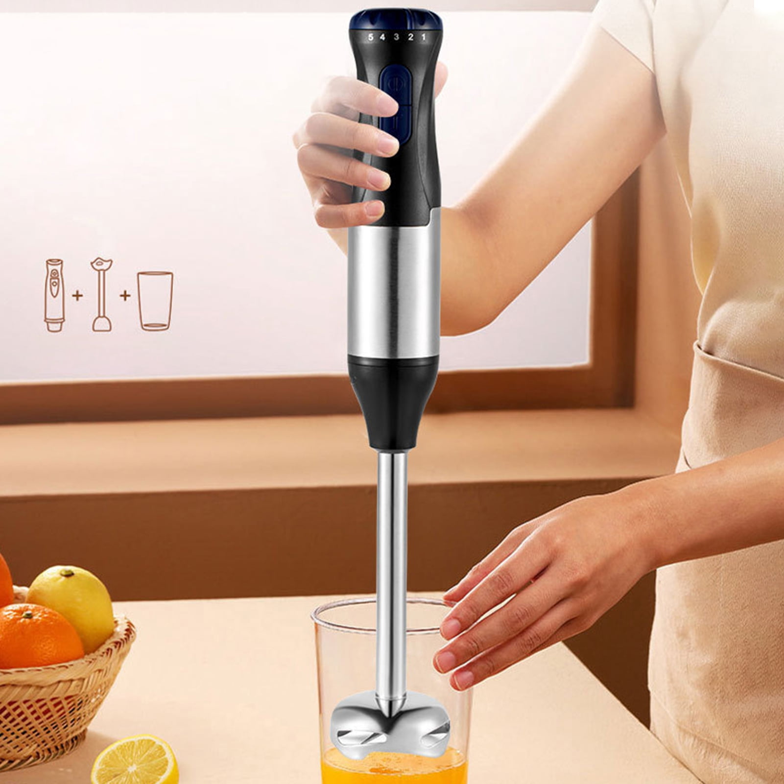 Xinyolin Electric Handheld Blender with Stainless Steel Blade Speed Adjustable EU Plug 220V Hand Blender Electric Meat Grinder Kit