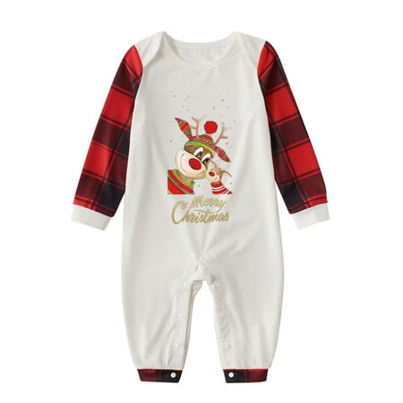 

Honeeladyy Christmas Family Pajamas Fashion Baby Christmas Deer Print Top Pants Suit Family Parent-child Wear Baby White Sales
