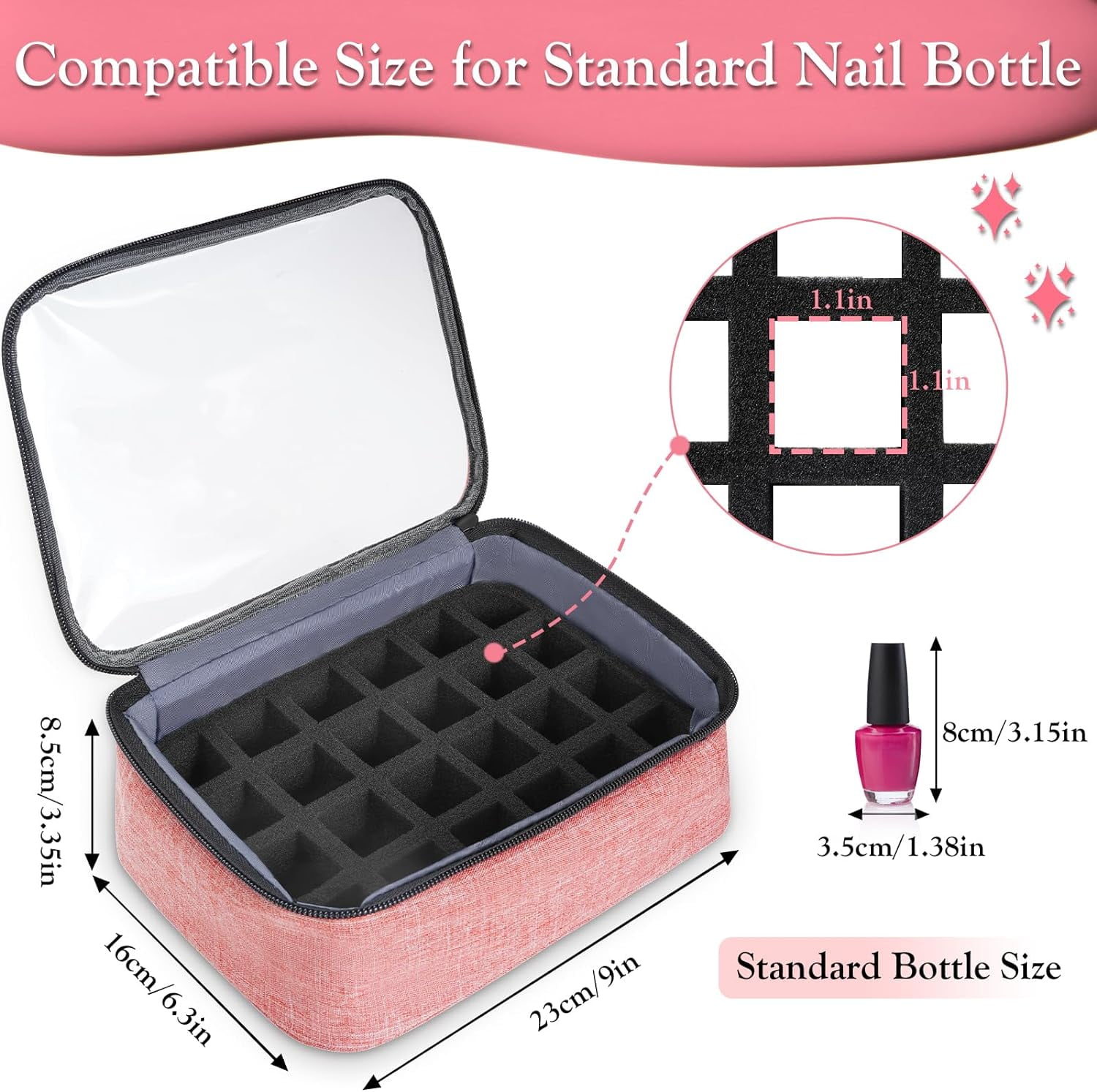 YOREPEK Large Travel Makeup Bag Cosmetic Store Organizer Bag with 3 Detachable Foam Slot for Nail Polish, Pink