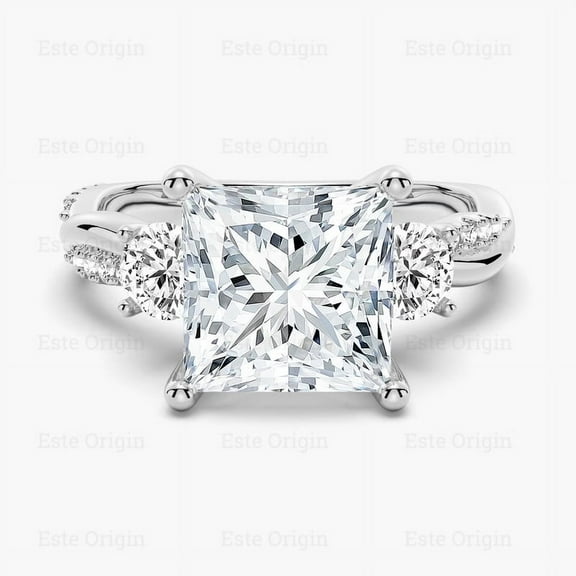 ESTE ORIGIN 2.00Ct Lab-Grown Princess Cut Diamond Three-Stone Ring – IGI Certified, Pavé Band in 18K White Gold for Women