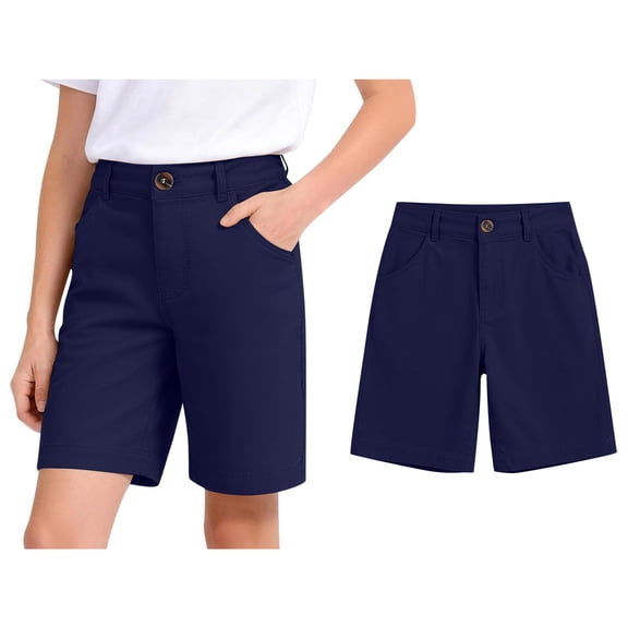 Boys' Stretch Straight Fit Navy Short School Uniform for Kids Causal Active Summer Clothes with Pockets 9-10 Years