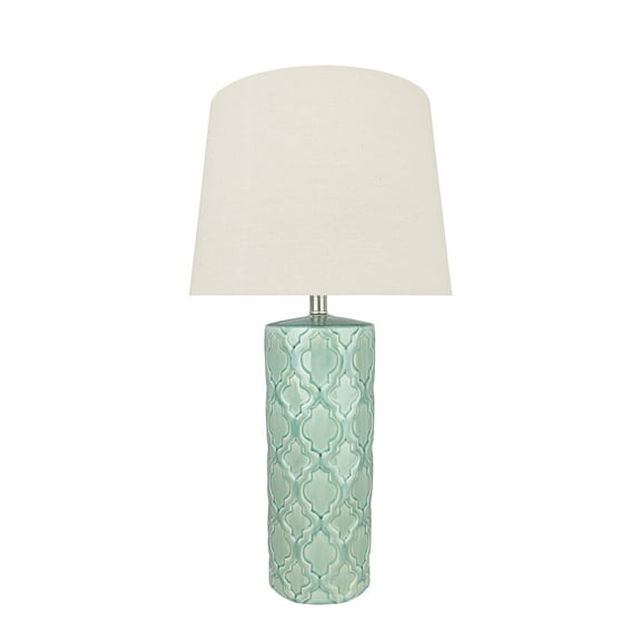 Aspen Creative 40201-11, 29-1/2" High Transitional Glass Table Lamp, Sea Green and Hardback Empire Shaped Lamp Shade in Beige, 15" Wide