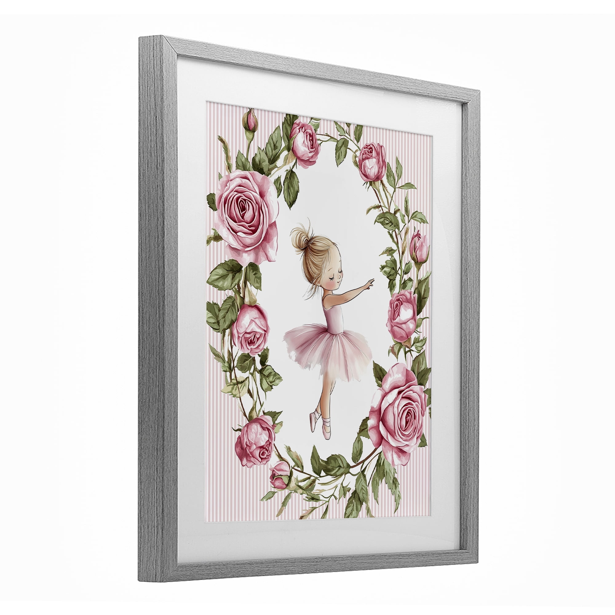 Stupell Industries Little Rose Dance Ballerina Gray Framed Print Under Glass, design by Christine Simpson Art