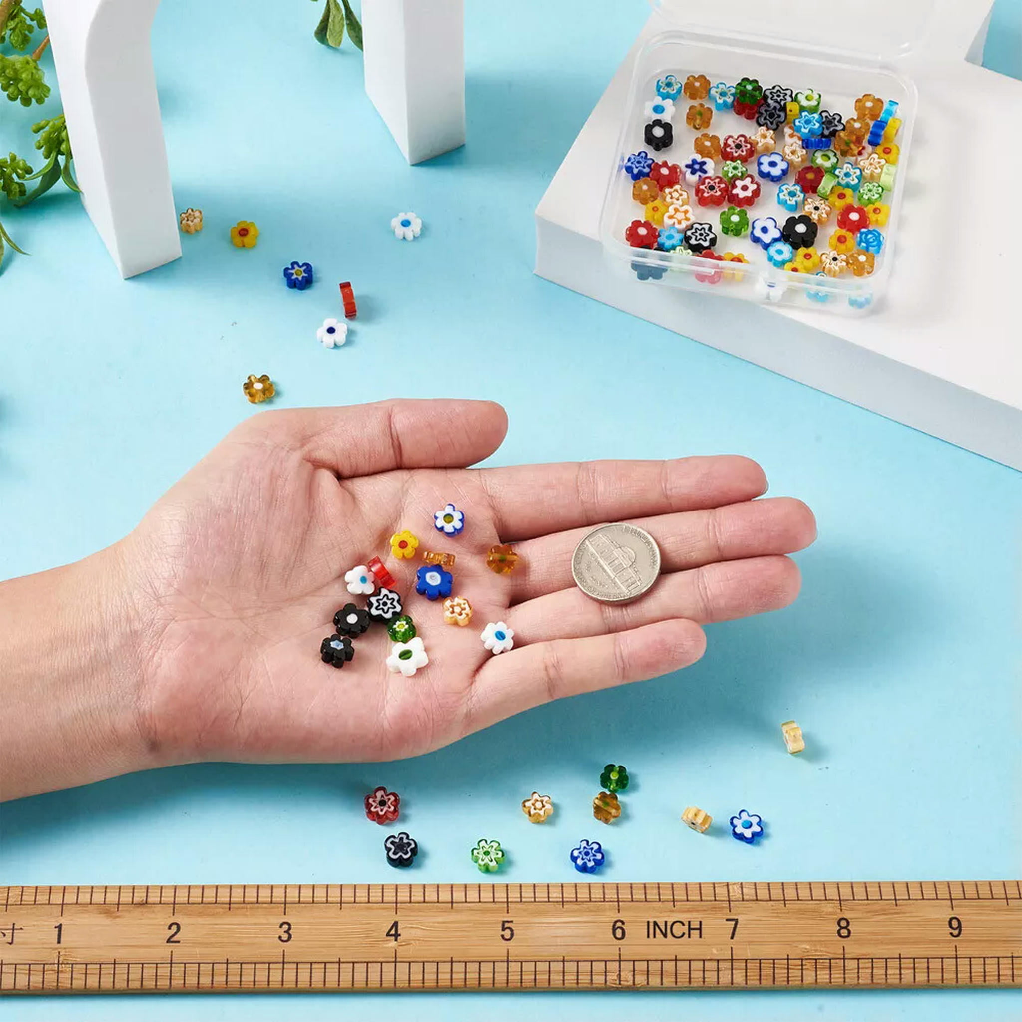 U8MO 180pcs Colorful Flower Handmade Millefiori Glass Beads Pony Loose Spacer 6.4~9mm