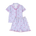 thumbnail image 5 of SJLDQY Girls Pajama Sets Button Down Short Sleeve Shirts and Ruffle Shorts 2 Piece Pjs Sets Casual Sleepwear Cute Loungewear Sets for Girls, 5 of 7