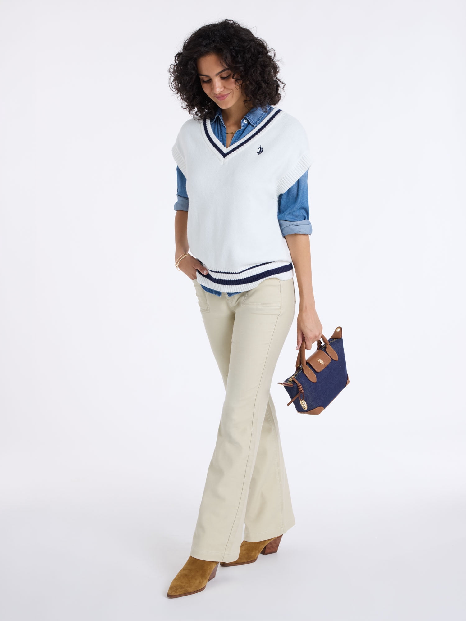 U.S. Polo Assn. Women's Tipped Drop Shoulder Sweater Vest, XS-XL