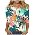 thumbnail image 2 of JTZGDY 3/4 Length Sleeve Tops for Women Loose Fit Casual Beach Tropical Printed Summer Crewneck Oversized Tunic Blouse Lightweight Cozy Graphic Vacation T-Shirts Multicolor#05 S, 2 of 6