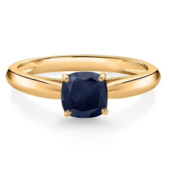 Gem Stone King 0.70 Ct Cushion Blue Sapphire 10K Yellow Gold Engagement Ring (Size 9)