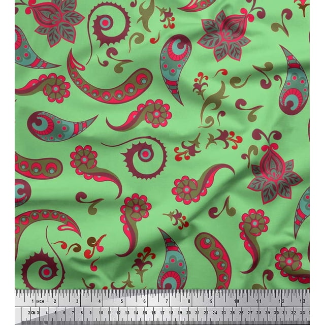 Soimoi Tissu Poly Georgette Imprimé Cachemire Artistique au Mètre 52 Pouces de Large