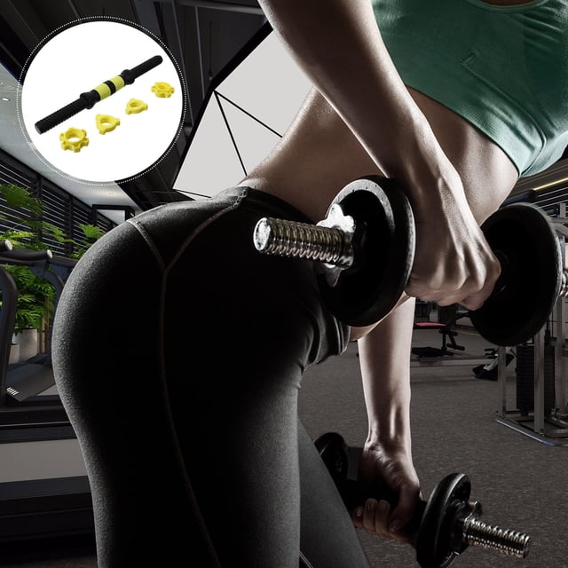 ifundom 1Set Dumbbell Connecting Rod Round Shape Yellow Black Weight Lifting Accessory
