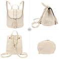 thumbnail image 3 of LHSHID Women Small Braid Tassels Straw Woven Backpack PU Leather Flap Drawstring Daypack Shoulders Bag, 3 of 7