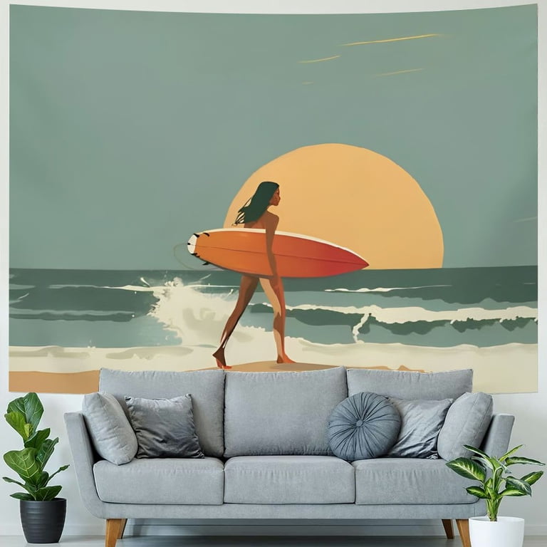 ERAPDAUR Aesthetic Surfer Girl Tapestry - Summer Beach Wall Art