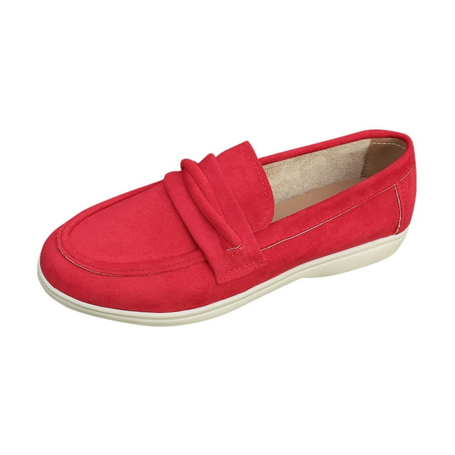 Xfvqtps Mocassins Décontractés pour Femmes à Enfiler Chaussures Plates Confortables Automne Respirantes Bout Rond Mocassins avec Semelle Intérieure Coussinée Chaussures de Marche Légères Rouge