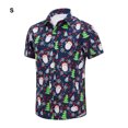 thumbnail image 3 of Guardurnaity Poliéster Decoraciones festivas Camisa navideña Camisa hawaiana divertida informal de verano para hombre Disfraces de disfraces Azul marino-Papá Noel S, 3 of 6