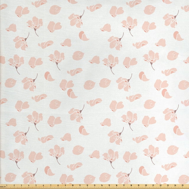 Flower Fabric by the Yard, Japanese Style Pattern of Simplistic Petals Pattern on Plain Backdrop, Upholstery Fabric for Dining Chairs Home Decor Accents, White and Pale Eggshell by Ambesonne