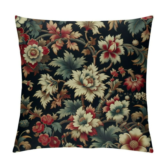 Orinice Botanical Burgundy Gold Olive Flower Farmhouse Throw Pillows Navy Blue and Red Floral White Linen Throw Pillow Cushion Japanese Asian Style Pillow Cover Case for Living Room White