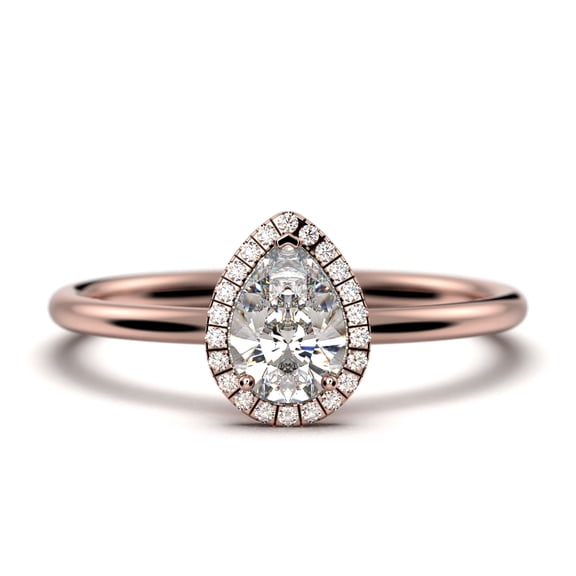 Art Deco 1.25 Carat Pear Cut Moissanite & Diamond Engagement Ring in 925 Sterling Silver with 18k Rose Gold Plating