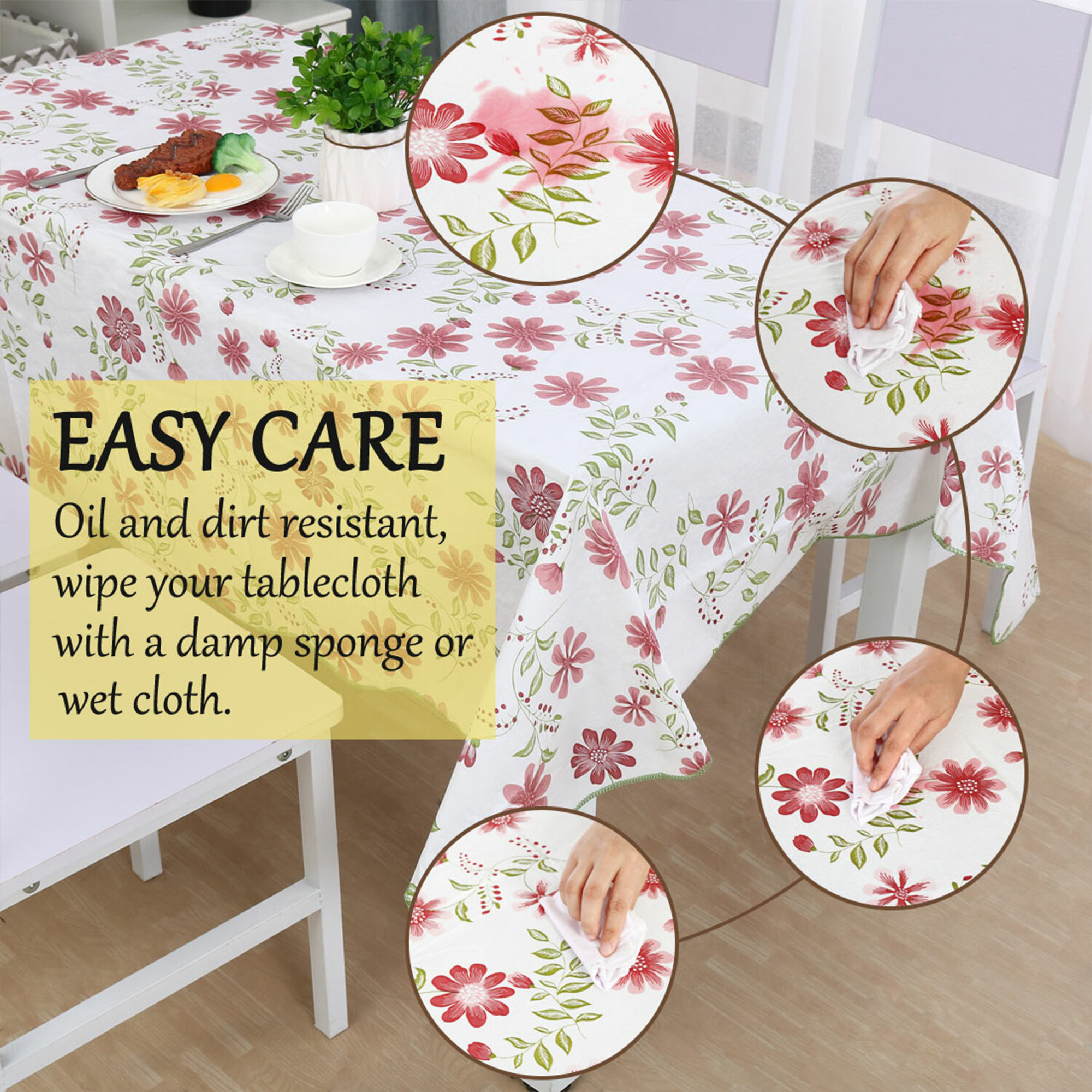 Unique Bargains Vinyl Rectangle Table Cover Nine-petals Floral Tablecloth  41" x 60"