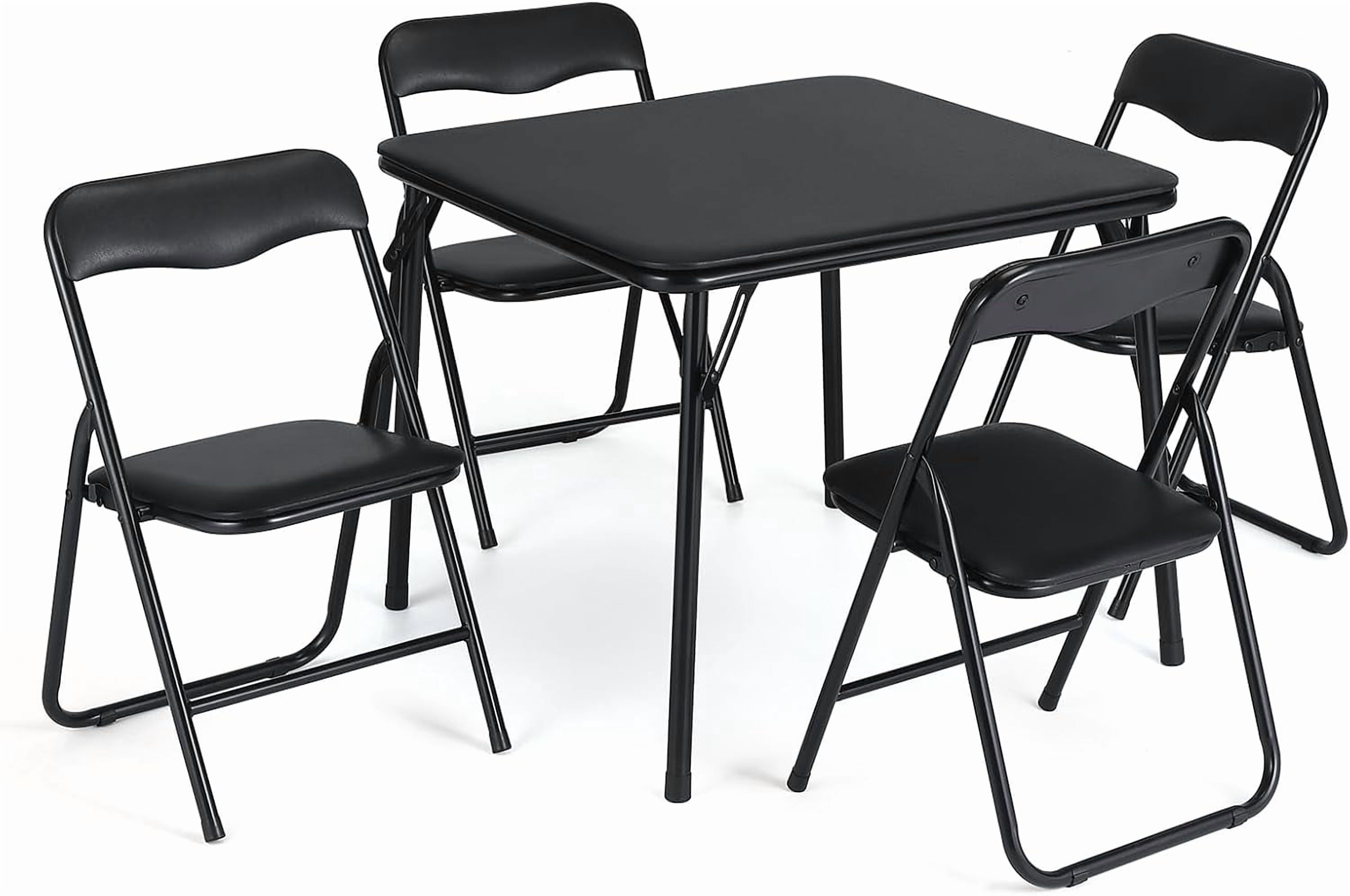 Twister.CK Kids Folding Card Table and Chair Set of 5, Upholstered Foldable Table and Chair Set, Portable Metal Frame Activity Table and Chairs Set for Eating, Reading, Playing, Black