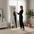 thumbnail image 3 of GVN 58*18" Frameless Rectangle Full-Length Mirror with LED Lights, Dimmable Standing Mirror for Bedroom, Living Room, Dorm, Gym, Black, 3 of 9