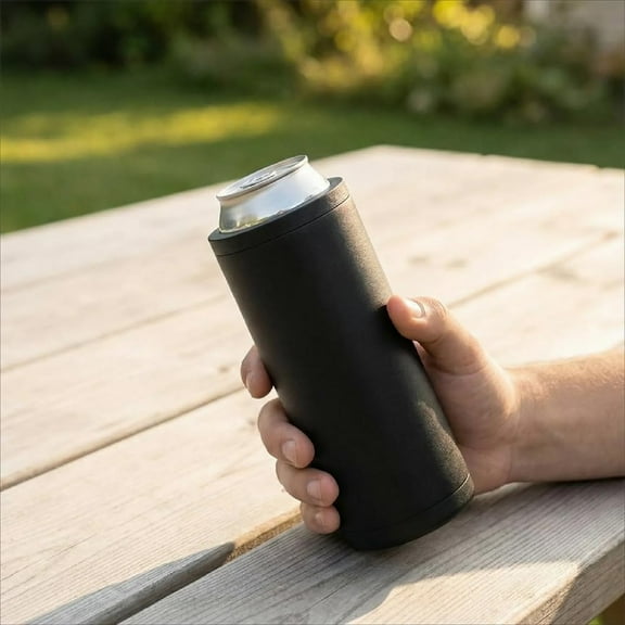 2 Pcs Double Tactical Beer Can Holder-Ultra Chill System, for 12oz Beverage Cans Beverage Holder Fits Two Suitable For Beer and Soda Slim Can Cooler Easy to Hold (Black)