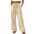 thumbnail image 2 of Nestiefly Linen Pants for Women Flowy Palazzo Pants Loose Boho High Waist Casual Wide Leg Trousers Summer Beach Vacation Clothes Khaki M, 2 of 6