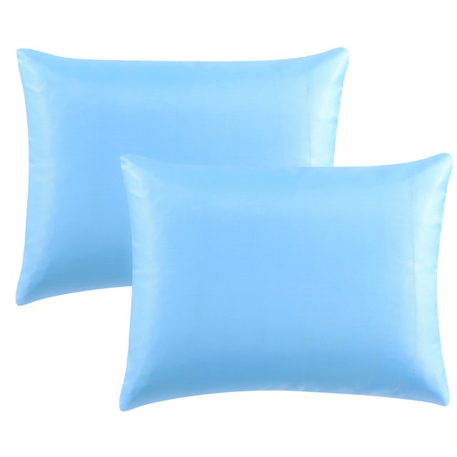 King Size Satin Pillowcase Set of 2 Blue Silk Pillow Cases for Hair